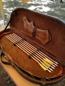 a traditional leather case of archery arrows, part of the sunnah academy of sports archery course